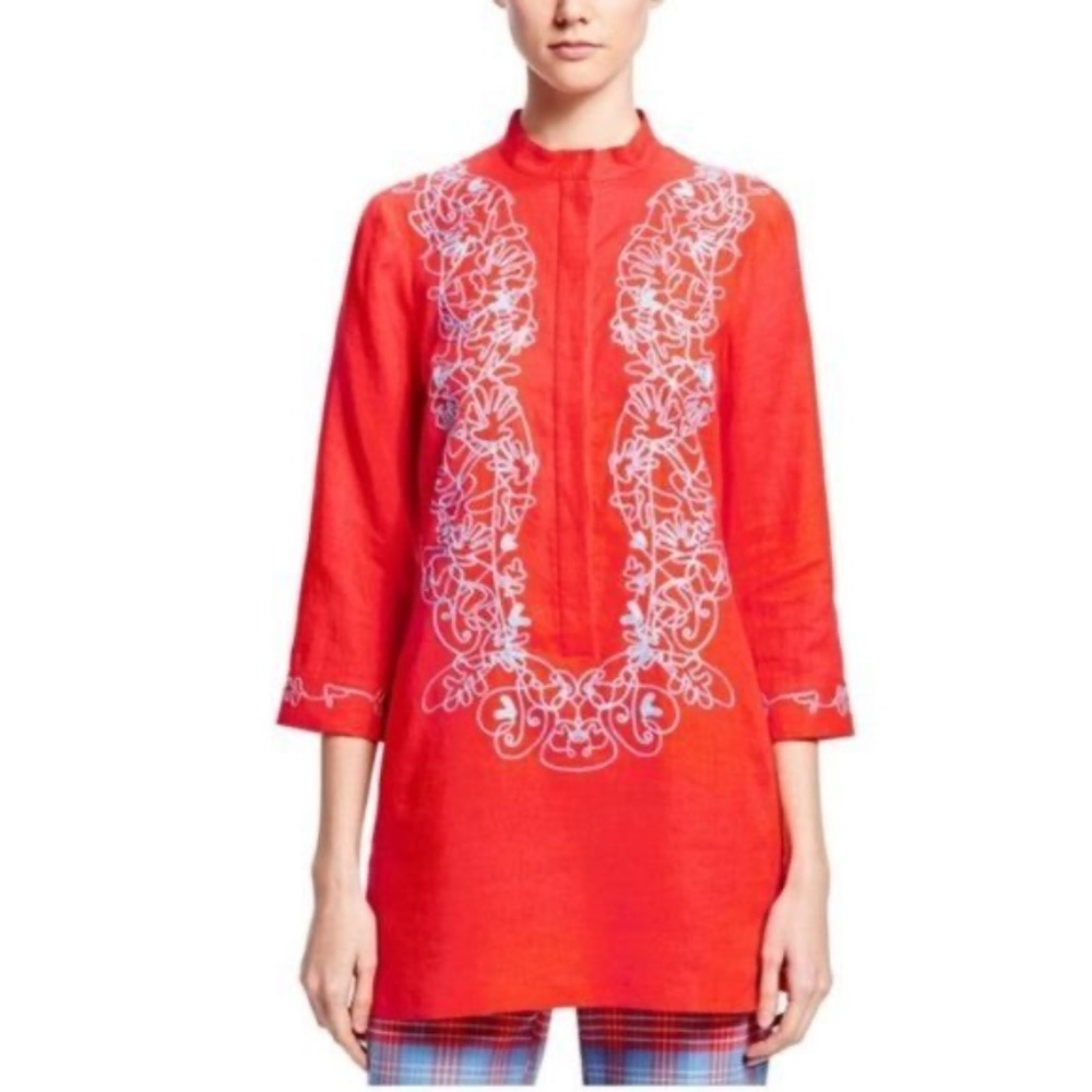 Brooks Brothers Zac Posen Linen Embroidered Women’s Red Top